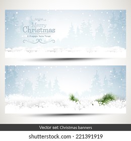Set of two horizontal Christmas banners with snow and place for text