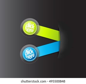 Set of two horizontal labels hiding in paper pocket - dark version.