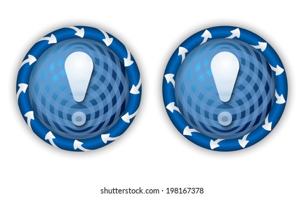 set two icons with arrows and transparent exclamation mark
