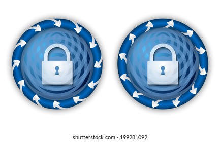 set two icons with arrows and transparent padlock
