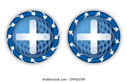 set two icons with arrows and transparent plus symbol