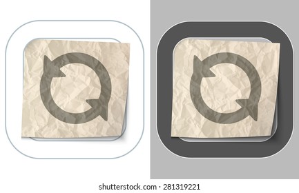 set of two icons and crumpled paper with arrows