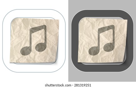 set of two icons and crumpled paper with music symbol