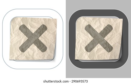 set of two icons and crumpled paper with multiplication