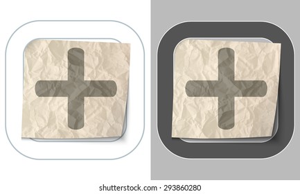 set of two icons and crumpled paper with plus symbol