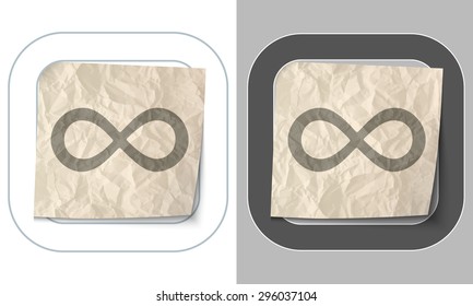 set of two icons and crumpled paper with infinity symbol