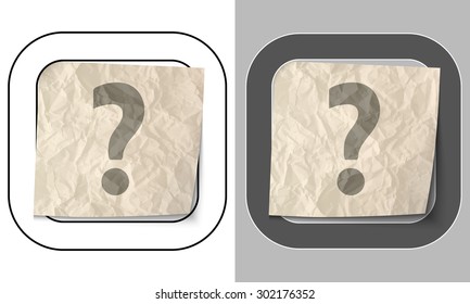 set of two icons and crumpled paper with question mark