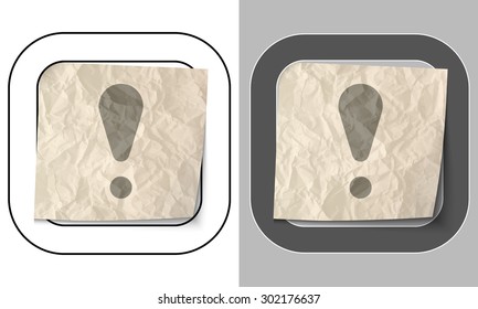 set of two icons and crumpled paper with exclamation mark