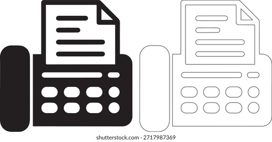 A set of two icons, one in black and one in white, depicting a typewriter and a smartphone with a document on the screen, simple line style, modern design