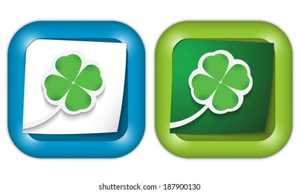 set of two icons with paper and cloverleaf
