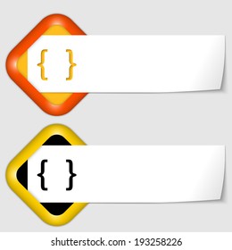 set of two icons with paper on note and brackets