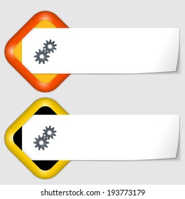 set of two icons with paper on note and cogwheels