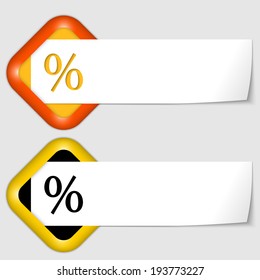 set of two icons with paper on note and percent sign