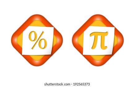 set of two icons with paper and percent and pi sign