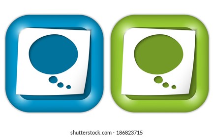 set of two icons with paper and speech bubble