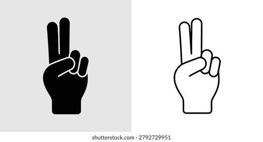 A set of two icons representing a victory or peace hand gesture, featuring both solid black and outlined styles.