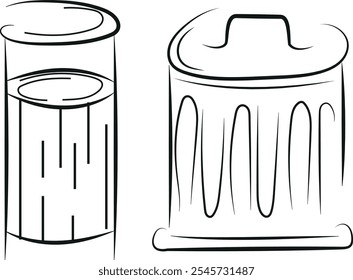 set of two icons of round street trash cans drawn in line art style, to fight against environmental pollution day