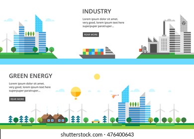 A set of two illustrations - production, modern city life in the countryside.