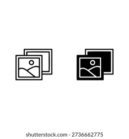 Set of two image icon symbols, outline and solid style