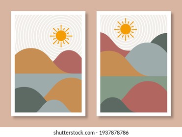 Set of two images with boho flat illustrations style vector. Perfect for greeting card, poster, banner, flyer, social media post, feed, story, fleet.