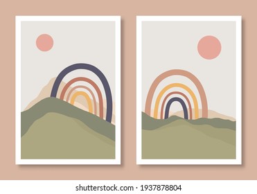 Set von zwei Bildern mit boho flachen Illustrationen Stil Vektorgrafik. Perfekt für Grußkarten, Poster, Banner, Flyer, Social Media Post, Feed, Story, Flotte.