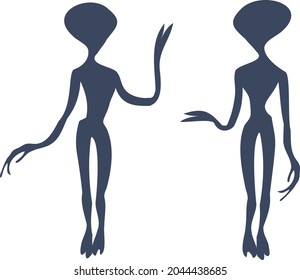 Set of two imaginary alien silhouettes