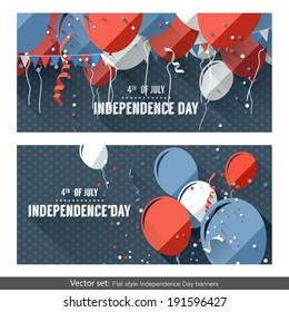 Set of two Independence Day horizontal banners in flat style 