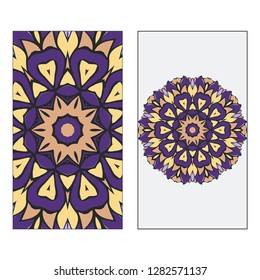 Set of two Indian country mandala ornament concept. Ethnic design, on festive and background. Vector background. Card or invitation. Islam, arabic, indian, ottoman motifs.