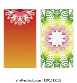 Set of two Indian country mandala ornament concept flyer. Ethnic design, on festive and background. Vector background. Card or invitation. Islam, arabic, indian, ottoman motifs. Summer color.