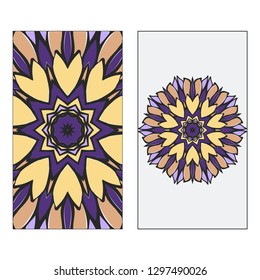Set of two Indian country mandala ornament concept. Ethnic design, on festive and background. Vector background. Card or invitation. Islam, arabic, indian, ottoman motifs.