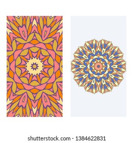Set of two invitation card template with mandala. Vector illustration.