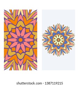 Set of two invitation card template with mandala. Vector illustration.