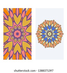 Set of two invitation card template with mandala. Vector illustration.