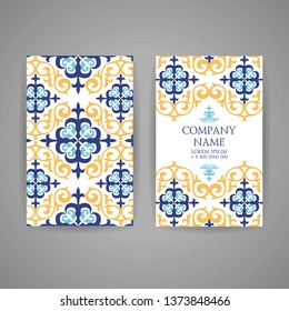 set of two invitation cards. Asian, oriental pattern, background for flyers, booklets, web design. Kazakh national motifs in the ornament.