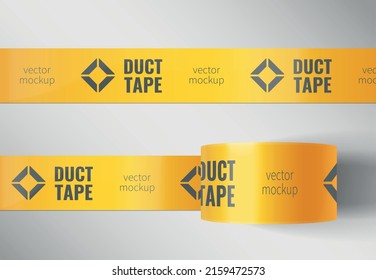 Set with two isolated duct tape mockup realistic images with yellow strip editable text and logo vector illustration