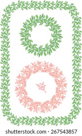 set of two isolated images of round floral ornament