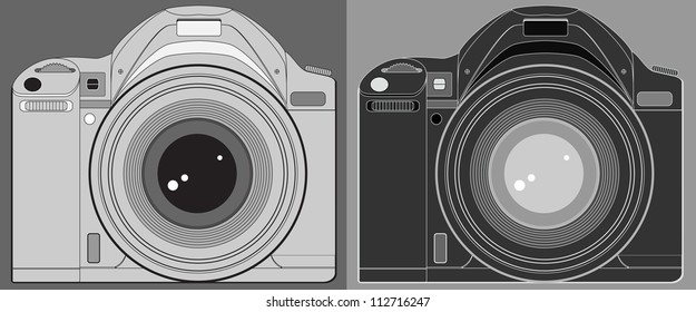 set two isolated modern photo camera silhouette