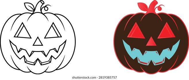 Set of two jack o lantern pumpkin icons for halloween decoration as cut out