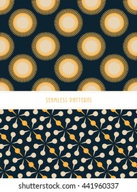 a set of two japanese style seamless tiles with stylized flowers in yellow and dark blue shades