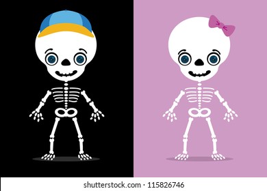 set of two kids skeletons, halloween