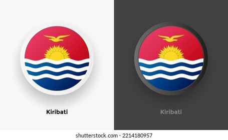 Conjunto de dos botones de la bandera de Kiribati en fondo blanco y negro. Resumen de botones brillantes redondeados metálicos con bandera nacional