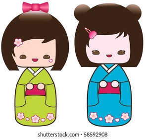 Set of two Kokeshi Dolls, vector