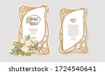 Set of two labeles, decorative frame, border with rose in art nouveau style, vintage, old, retro style. Tamplate, good for product label with place for text. Colored vector illustration