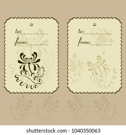 Set of two labeles with hand drawing flowers and place for text in beige color