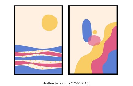 Conjunto de dos Vectores de arte de pared de colores paisajísticos. 