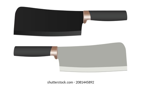 set of two Large sharp cleaver knife with wooden handle isolated on white background