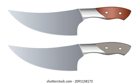 set of two Large sharp cleaver knife isolated on white background, Vector illustration, chef knives, Cutlery icon set