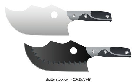 set of two Large sharp cleaver knife isolated on white background, Vector illustration, chef knives, Cutlery icon set