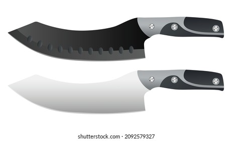 set of two Large sharp cleaver knife isolated on white background, Vector illustration, chef knives, Cutlery icon set