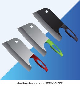 set of two Large sharp cleaver knife isolated on white and blue background, Vector illustration, chef knives, Cutlery icon set